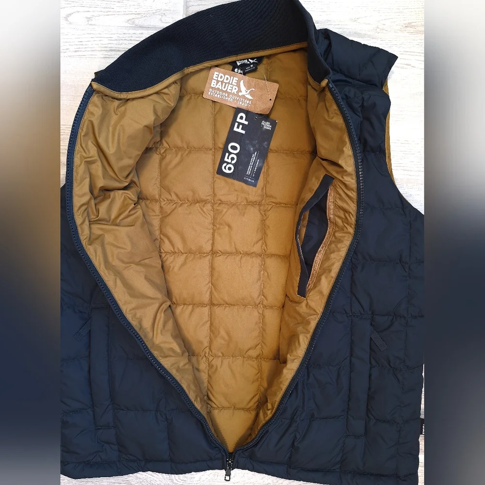 Eddie Bauer Men's Blue Shaw 650 Fill Quilted Down Vest - Size Medium Cozy Puffer